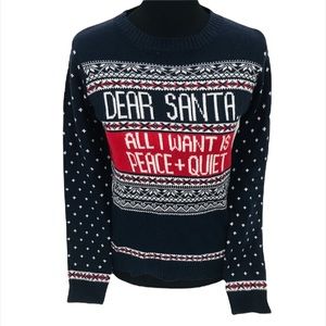 Jingles & Joy Dear Santa...All I Want Is Peace and Quiet Sweater, Navy, Large